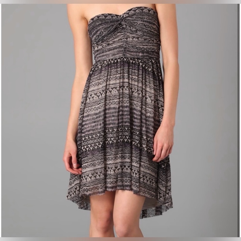 Strapless Black & Gray Patterned Sundress